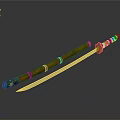 Traditional Japanese Katana Weapon With Red Handle Black Scabbard Sharp Blade And Metal Decorations