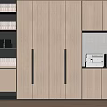 Modern Wooden Cabinet Interior Design With Bookshelves And Office Equipment