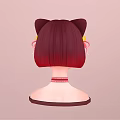 Cartoon Girl Character With Cat Ears Brown Short Hair And Yellow Accessories On Pink Background