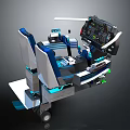 Modern Flight Simulator Cockpit with Blue Seats Control Panel Display Screen and Steering Wheel 3d model