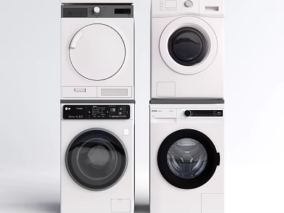 Modern White Washing Machine Home Appliance With Sleek Design And Digital Control Panel 3d model