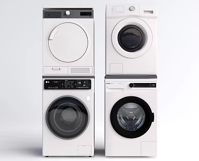 Modern White Washing Machine Home Appliance With Sleek Design And Digital Control Panel 3d model
