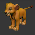 Cute Cartoon Lion Cub 3D Model With Yellow Fur And Red Tail Tip