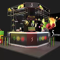 Modern Fruit Themed Bar Counter With High Stools And Beverage