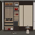 Modern Wardrobe Design With Patterned Sliding Doors Wooden Shelves Drawers And Shoe Storage