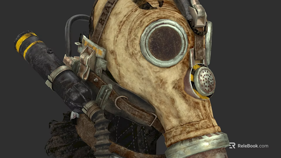 Character Mechanical Vintage Gas Mask Design With Leather Straps Metal Components And Worn Texture 3d model 