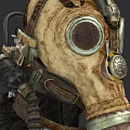 Character Mechanical Vintage Gas Mask Design With Leather Straps Metal Components And Worn Texture