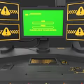 Advanced Weapon Control Console Featuring Multiple Green Screens Warning Signs And Load Access Buttons
