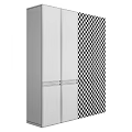 Modern Gray Wardrobe With Multiple Doors And Sleek Metal Handles Design