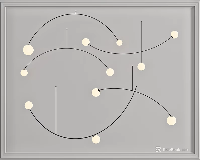 Modern Chandelier with Curved Lines and White Spheres for Contemporary Interior Design 3d model 