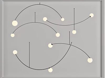 Modern Chandelier with Curved Lines and White Spheres for Contemporary Interior Design 3d model