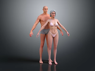 3D Rendered Male And Female Figures In Underwear Standing Together 3d model