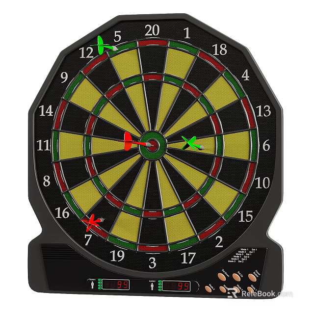 Dartboard Sports Equipment With Numbered Target Sections And Darts For Indoor Games 3d model 
