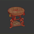 Round Wooden Table With Ornate Gold Metal Legs And Lower Shelf
