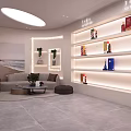 Modern Elegant Jewelry Store Interior With Glass Display Cases Circular Ceiling Light And Marble Floor
