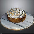 Delicious Golden Cake With Fluffy Meringue Topping On Marble Serving Tray