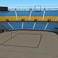 Sports Stadium Design With Blue Yellow Stands Floodlights And Central Court