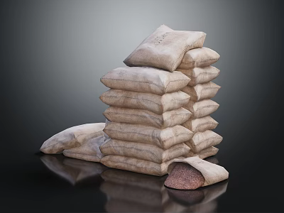 Stacked Daily Living Sacks Made Of Natural Material With Open Pouch Showing Grain 3d model