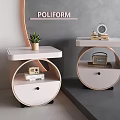 Modern Minimalist Circular Bedside Tables With Drawer Top Small Potted Plant Books Alarm Clock Radio