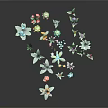 Cartoon Scene with Colorful Flowers Green Leaves Various Shaped Plants and Small Decorative Elements