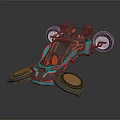 Futuristic Teal And Orange Concept Car With Open Frame Structure And Large Wheels