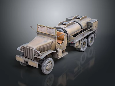 Vintage Military Style Functional Vehicle with Tanker and Multi Wheel Design 3d model