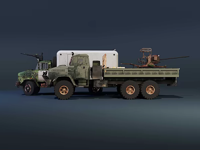 Weapon System Mounted On Military Truck With Cargo Bed And Equipment 3d model