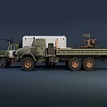 Weapon System Mounted On Military Truck With Cargo Bed And Equipment