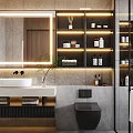 Elegant Modern Bathroom Interior Design With Marble Vanity Backlit Mirror Toilet And Glass Shower Enclosure