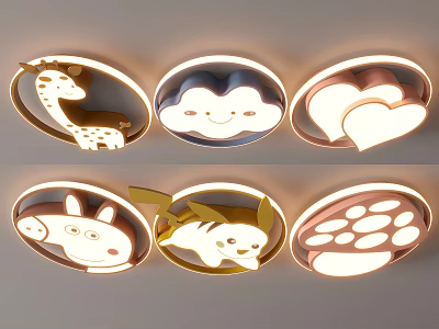 Cute Animal Shaped Ceiling Lights for Kids Room with Cloud and Heart Design 3d model