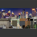 Vintage Commercial Street With Graffiti Art Colorful Buildings Awning And Roller Shutter