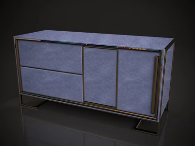 Elegant Modern Console Side Cabinet With Metal Frame Drawer And Upholstered Doors Design 3d model