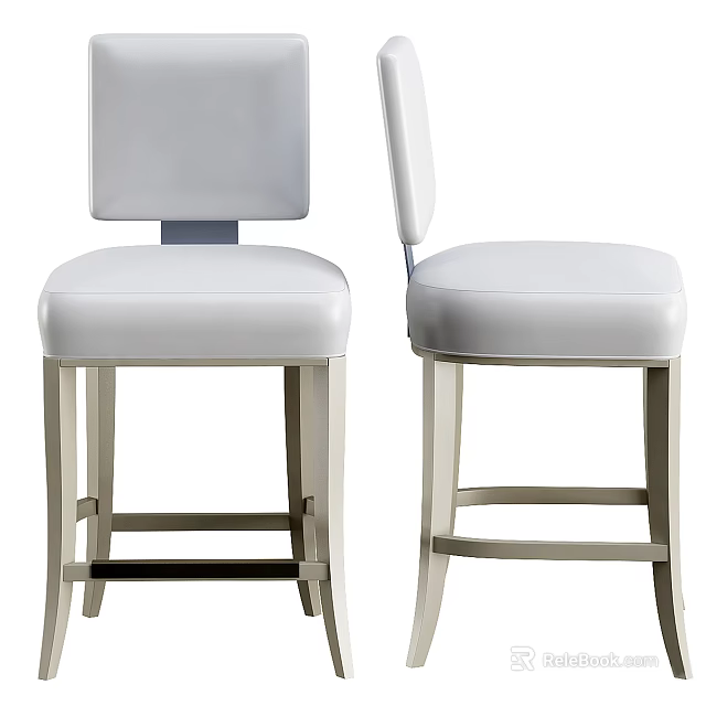 Modern White Leather Bar Stools Featuring Sleek Metal Frame And Comfortable Design 3d model