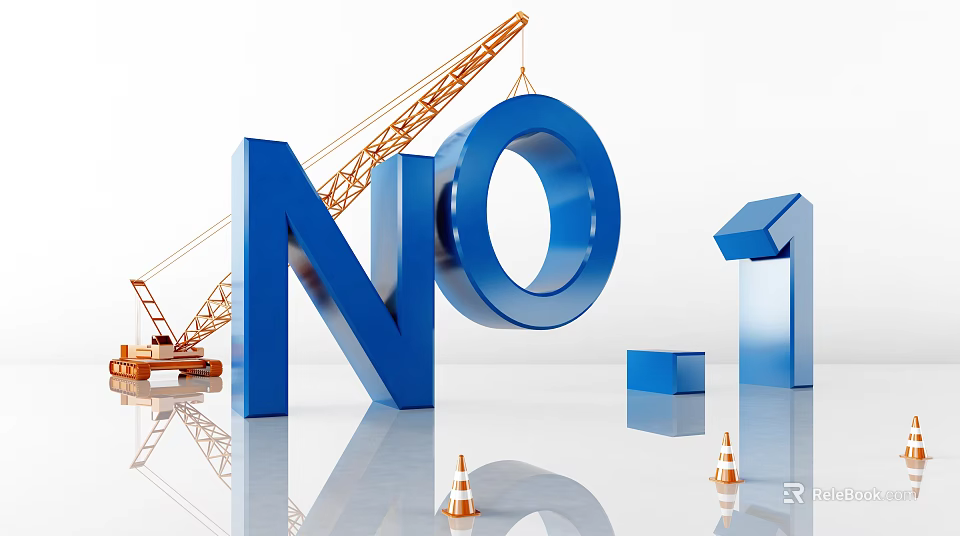 Large Blue NO1 Sign With Construction Crane And Traffic Cones 3d model 