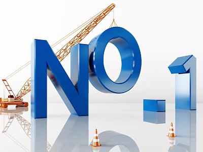 Large Blue NO1 Sign With Construction Crane And Traffic Cones 3d model