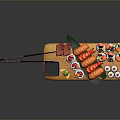 Sushi Platter With Various Rolls Salmon And Vegetables On Wooden Tray With Chopsticks