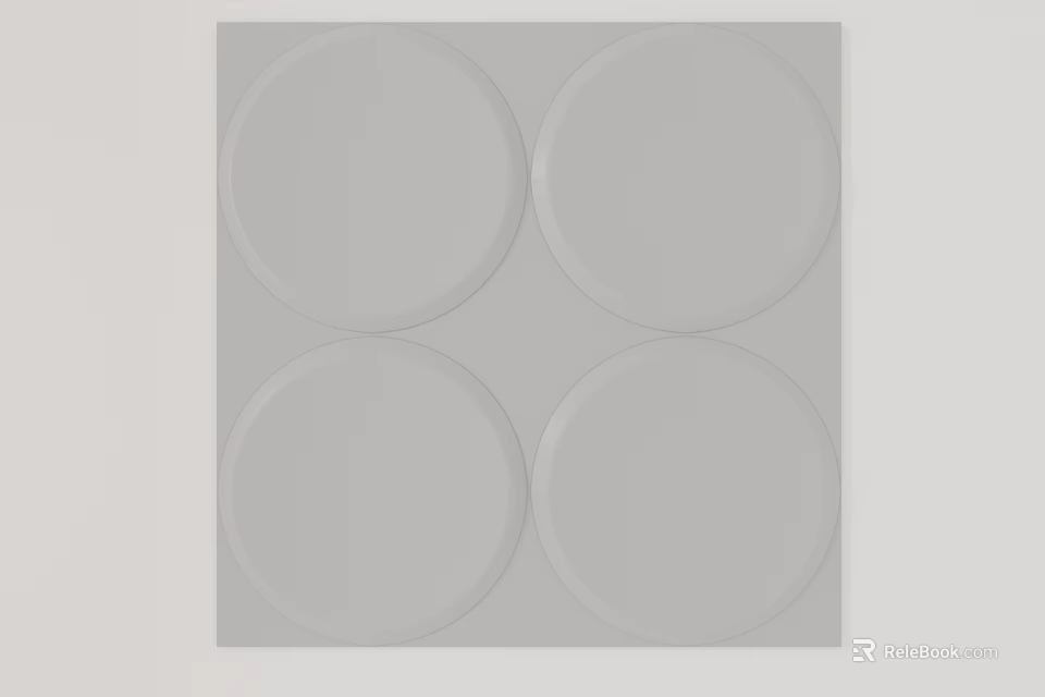Carved Decorative Panel Featuring Four White Circular Patterns On Gray Background 3d model