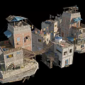 Shabby Connected Buildings With Brick Tin Roof And Makeshift Slum Style Structures