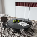 Modern Coffee Table Interior With Black And White Checkered Rug Open Book And Green Balls