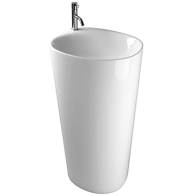 White Ceramic Pedestal Washbasin With Modern Sleek Design And Chrome Faucet 3d model