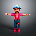 Cartoon Worker 3D Model With Blue Hat Pink Shirt Red Suspenders And Tool Belt