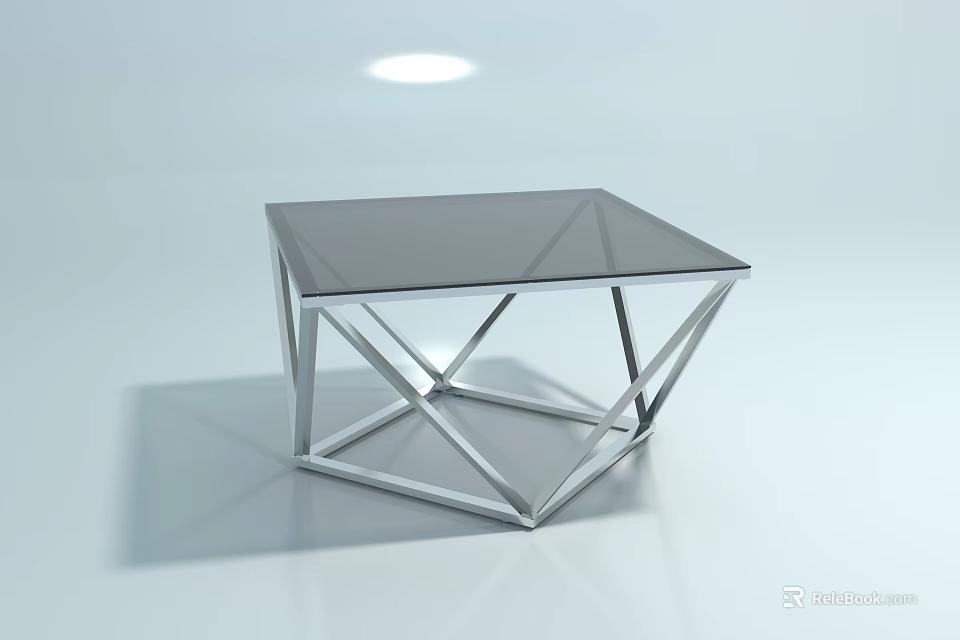 Modern Coffee Table With Glass Top And Geometric Metal Frame Design 3d model 