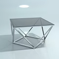 Modern Coffee Table With Glass Top And Geometric Metal Frame Design