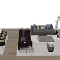 Modern Interior Dining Table Set With Marble Top Chairs Sofa And Coffee Table 3d model