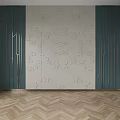 Modern Background Wall With Geometric Pattern And Dark Green Cabinets Herringbone Wooden Floor