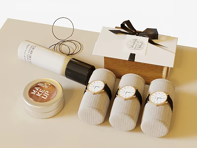 Elegant Watches In Grey Velvet Rolls With White Dials And Black Straps 3d model