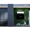 Modern Decorative Cabinet With Black Refrigerator Green Plant Background And White Deer Ornament
