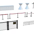 Various Safety Barriers Including Curtains Cones Red Ropes And Metal Fencing
