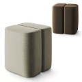 Modern Pair of Upholstered Stools in Beige and Brown Fabric Design