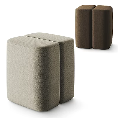 Modern Pair of Upholstered Stools in Beige and Brown Fabric Design 3d model